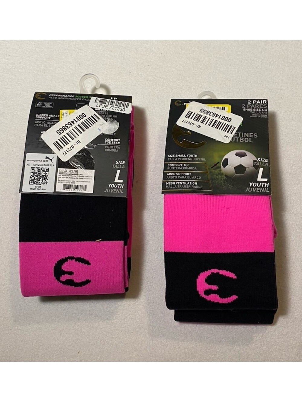 2 Puma Soccer Socks Youth Size L Pink Black NWT 2 Sets Performance Athletic Kids